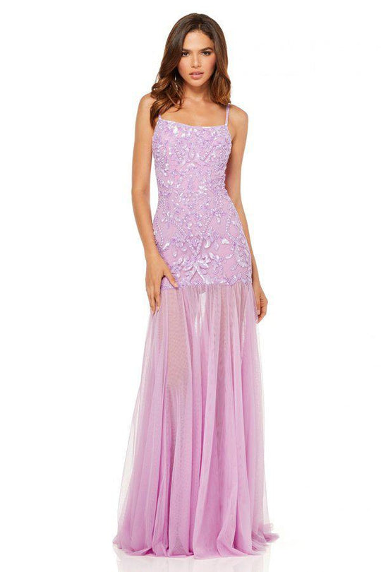 Sherri Hill - 52677 Beaded Scoop Trumpet Evening Dress In Purple