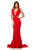Sherri Hill - 52680 Plunging V-Neck Scuba Mermaid Dress In Red