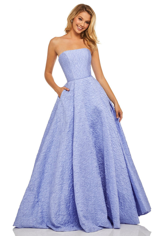 Sherri Hill - 52681 Strapless Embossed Brocade Ball Gown In Blue