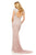 Sherri Hill - 52685 Beaded Deep V-neck Sheath Dress With Train In Neutral and Silver