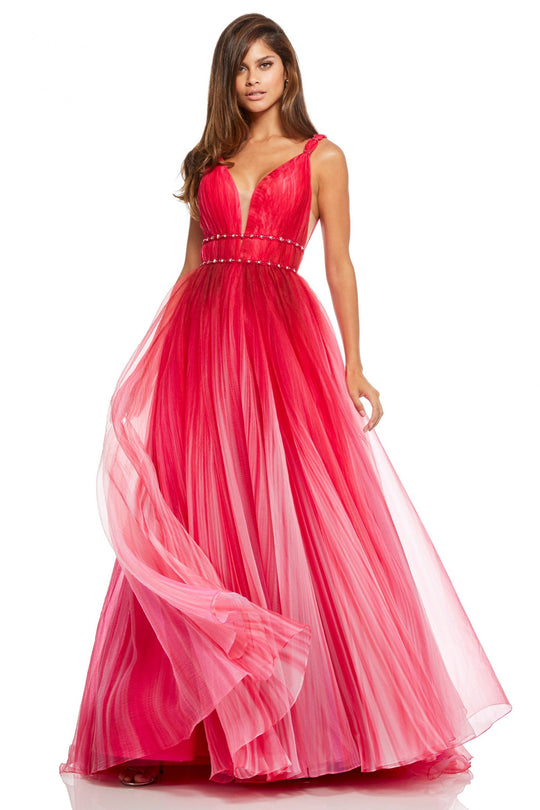 Sherri Hill - 52692 Deep V-neck Ombre Tulle Ballgown In Pink