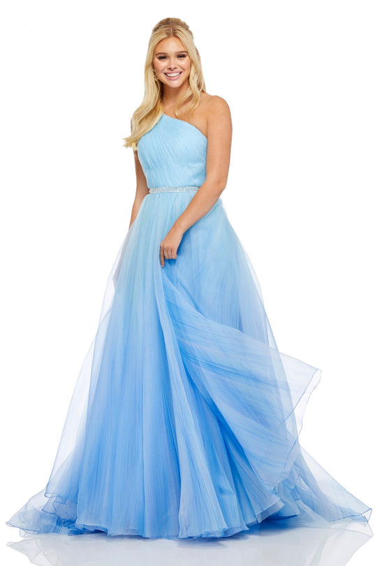 Sherri Hill - 52706 Ruched One Shoulder Organza Ballgown In Blue