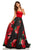 Sherri Hill - 52722 Strapless Satin and Floral Print A-line Dress In Red and Print