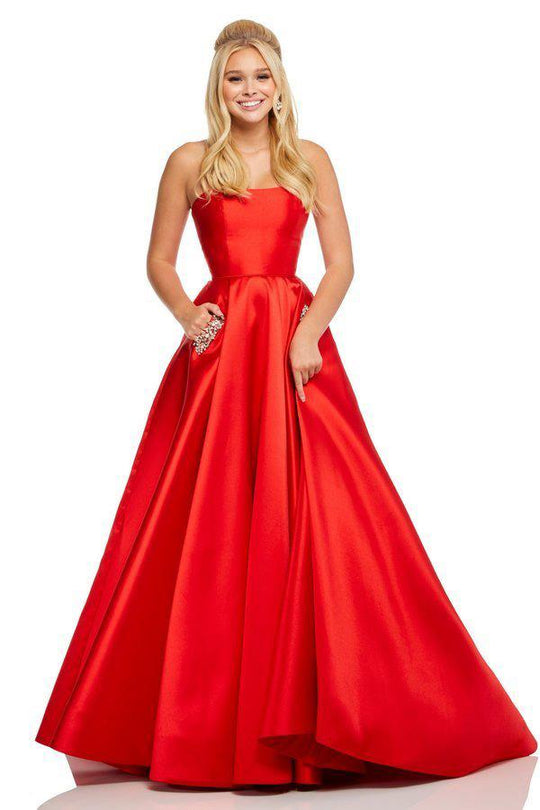 Sherri Hill - 52724 Strapless Straight Across Neck Mikado Ballgown In Red