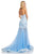 Sherri Hill - 52741 Lace Deep V-neck Tulle Mermaid Dress In Blue
