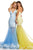 Sherri Hill - 52741 Lace Deep V-neck Tulle Mermaid Dress In Blue and Yellow