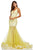 Sherri Hill - 52741 Lace Deep V-neck Tulle Mermaid Dress In Yellow