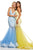 Sherri Hill - 52741 Lace Deep V-neck Tulle Mermaid Dress In Blue and Yellow
