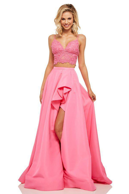 Sherri Hill - 52754 Two Piece Lace Ruffled Ballgown In Pink