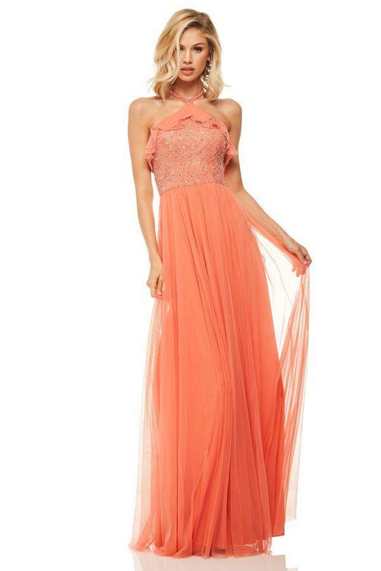 Sherri Hill - 52797 Beaded Halter A-Line Evening Dress In Orange