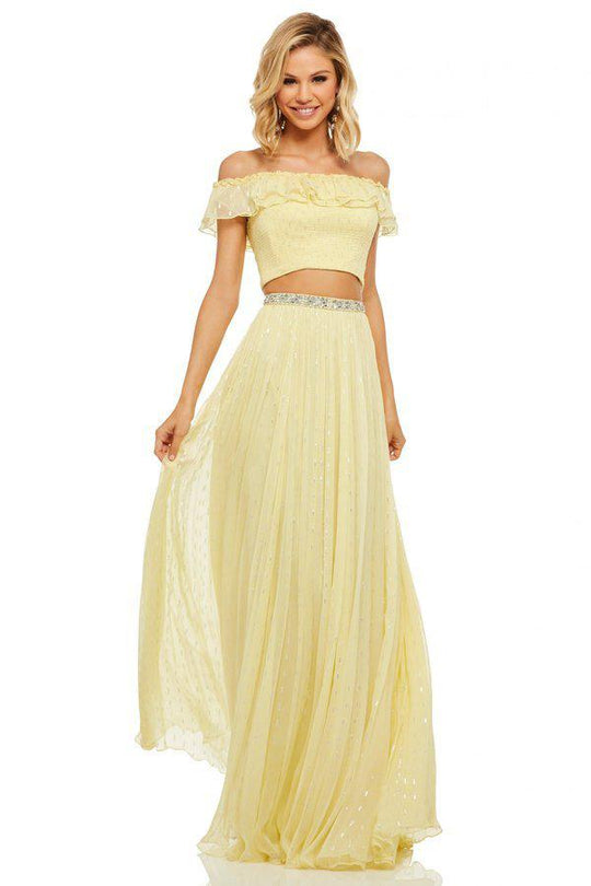 Sherri Hill - 52800 Two-Piece Ruffle Off The Shoulder A Line Dress In Yellow