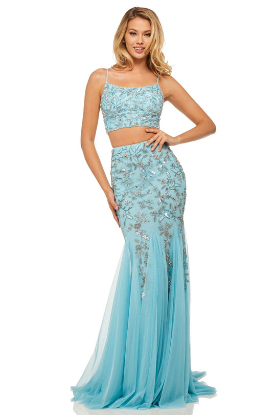 Sherri Hill - 52808 Embellished Two Piece Chiffon Trumpet Dress In Blue