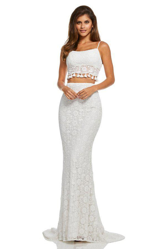 Sherri Hill - 52810 Two Piece Long Crochet Dress In White