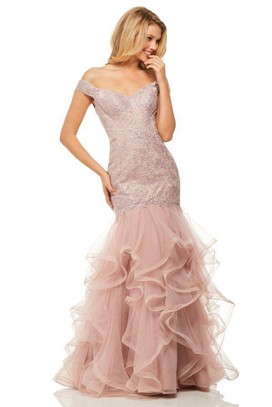 Sherri Hill - 52811 Off-Shoulder Cap Sleeved Mermaid Evening Dress In Pink
