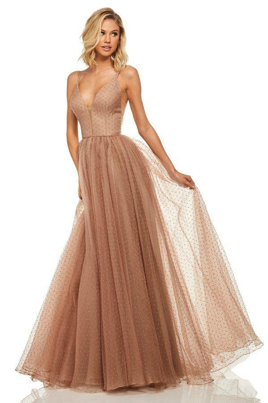 Sherri Hill - 52812 Beaded Plunging V- Neckline A-Line Dress In Neutral