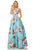 Sherri Hill - 52814 Floral Print Square A-Line Gown In Blue and Print