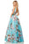 Sherri Hill - 52814 Floral Print Square A-Line Gown In Blue and Print