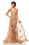 Sherri Hill - 52819 Plunging V- Neckline Lace Appliqued Dress In Brown and Neutral