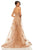 Sherri Hill - 52819 Plunging V- Neckline Lace Appliqued Dress In Brown and Neutral