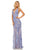 Sherri Hill - 52820 Lace Appliqued Pipe Waist Sheer Gown In Blue and Neutral