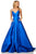 Sherri Hill - 52821 Satin Lace-Up Back V- Neckline A Line Dress In Blue