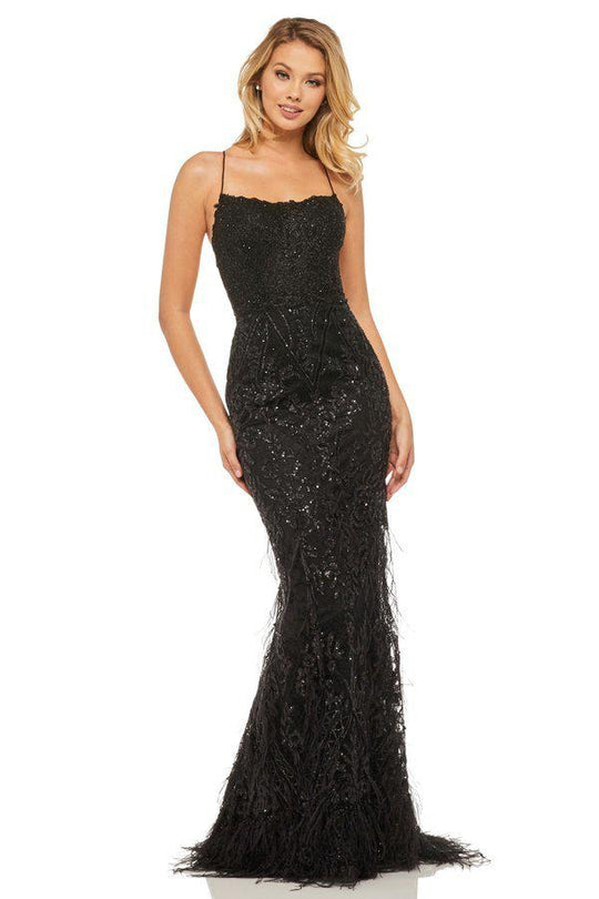 Sherri Hill - 52827 Metallic Lace Fitted Mermaid Dress In Black