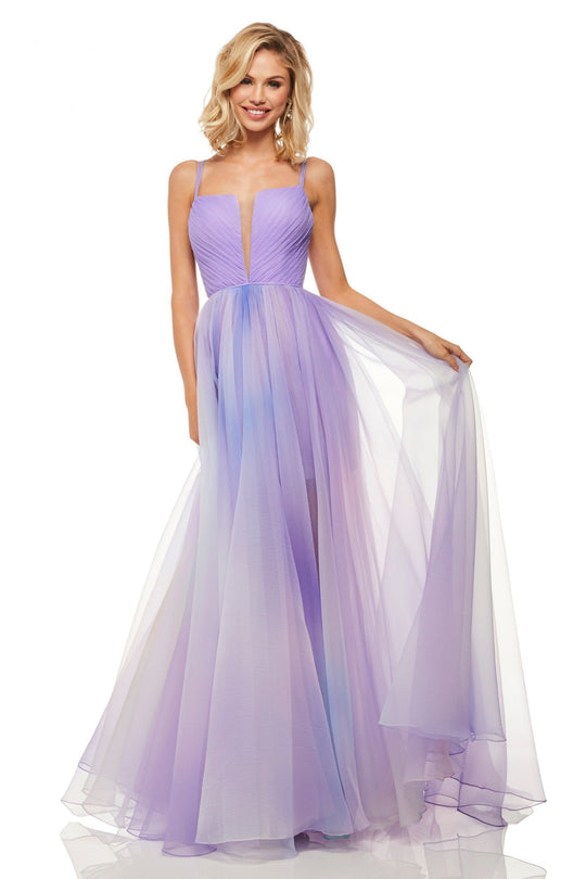 Sherri Hill - 52853 Pleated Square Neck A-line Gown In Purple