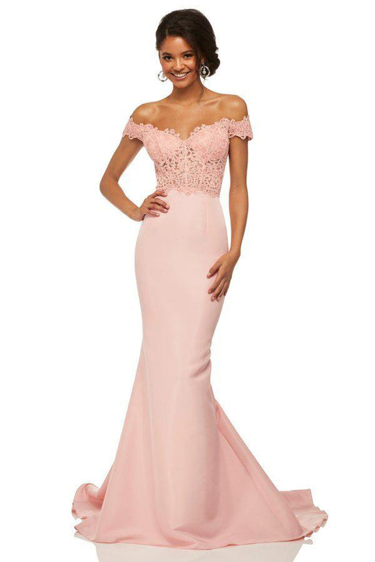 Sherri Hill - 52874 Off-Shoulder Lace Mermaid Evening Gown In Pink