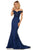 Sherri Hill - 52874 Off-Shoulder Lace Mermaid Evening Gown In Blue