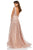 Sherri Hill - 52877 Long Lace Deep V-neck A-line Dress In Pink and Neutral