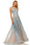 Sherri Hill - 52877 Long Lace Deep V-neck A-line Dress In Blue and Neutral