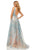 Sherri Hill - 52877 Long Lace Deep V-neck A-line Dress In Blue and Neutral