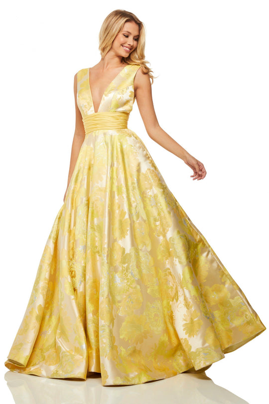 Sherri Hill - 52899 Deep V-Neckline A-line Long Dress In Yellow