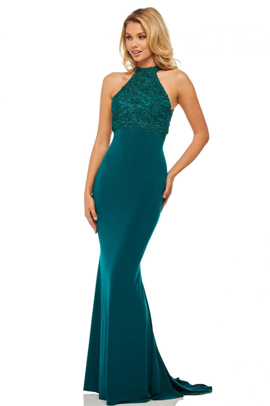 Sherri Hill - 52901 Sexy Open Back Dress In Blue and Green