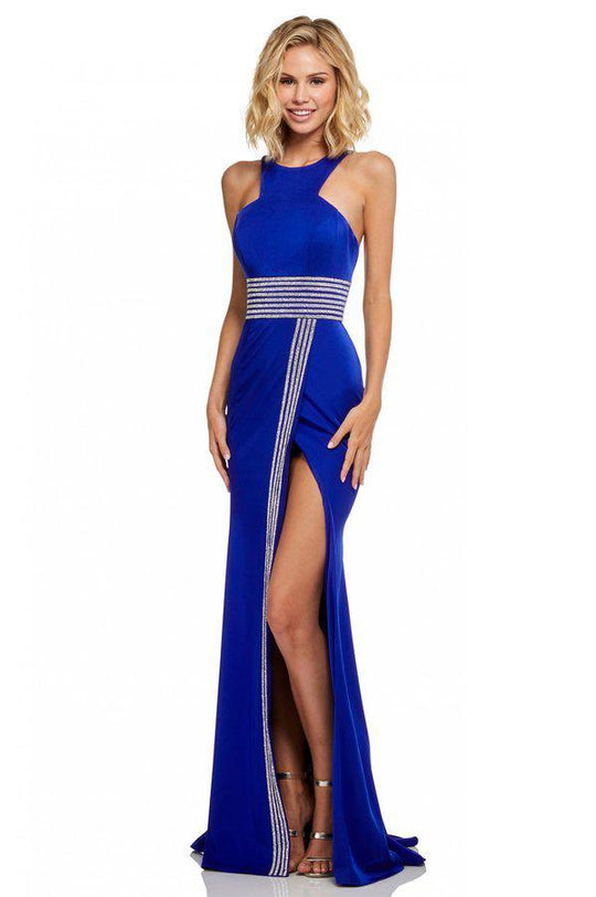 Sherri Hill - 52904 Bead Embellished Halter Neck Trumpet Dress In Blue
