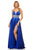 Sherri Hill - 52906 Pleated Plunging V-Neck Gown with Slit In Blue