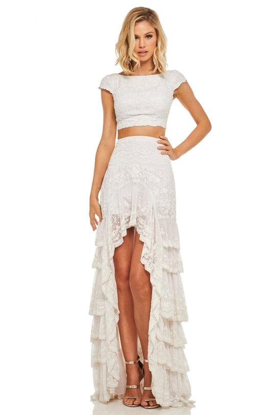 Sherri Hill - 52917 Bateau Two Piece Column Dress In White