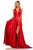 Sherri Hill - 52922 Satin V- Neckline A Line Dress With Sultry Slit In Red
