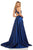 Sherri Hill - 52923 Deep V-neck Metallic A-line Dress In Blue