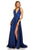 Sherri Hill - 52923 Deep V-neck Metallic A-line Dress In Blue