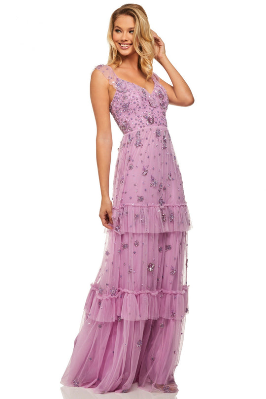 Sherri Hill - 52929 Beaded Tulle Long Dress In Purple