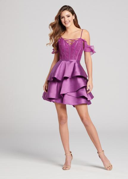 Ellie Wilde - EW21833S Draped Corset Tiered A-Line Dress In Pink