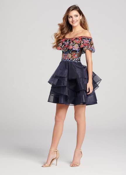 Ellie Wilde - EW21865S Beaded Off Shoulder Ruffle Cocktail Dress