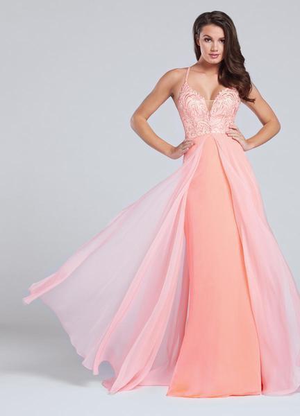 Ellie Wilde - EW117137 Sleeveless Swirl Motif Chiffon Overskirt Gown In Pink