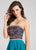 Ellie Wilde - EW21877S Strapless Navajo Beaded Chiffon Dress In Blue