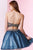 Alyce Paris - 4433 Two Piece Beaded Lace Tulle Cocktail Dress In Blue and Neutral