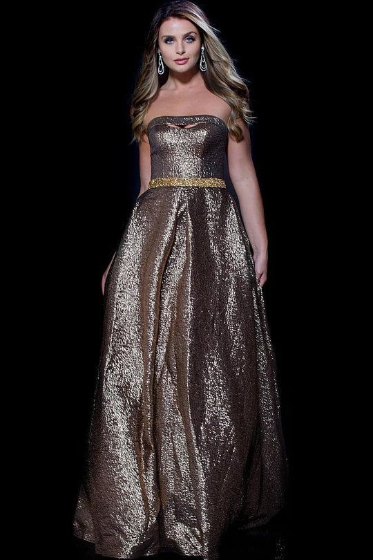 54816 Straight Strapless Shimmering Brocade Ballgown