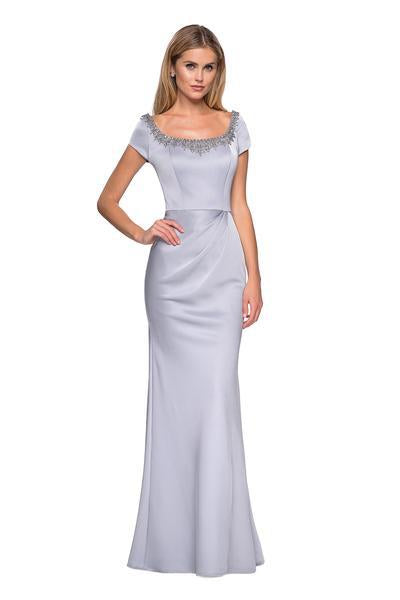 La Femme - 27244 Short Sleeve Bejeweled Scoop Neck Gown In Silver