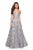 La Femme - 27505 Sleeveless V-Neck Floral Illusion Lace Gown In Silver