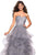 La Femme - 27620 Appliqued Sweetheart Bodice Tiered Tulle Gown In Gray and Silver